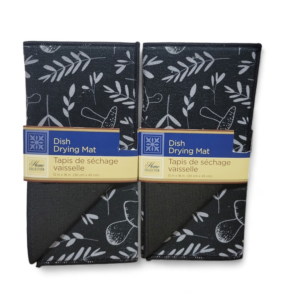 2 Piece Home Collection Botanical Dish Drying Mat